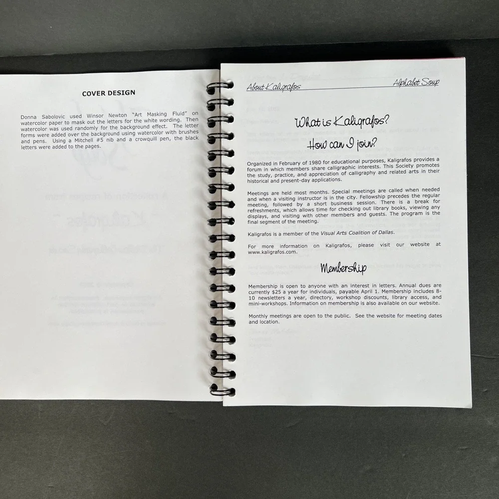 VTG Alphabet Soup Recipe Cookbook 2003 Kaligrafos Dallas Calligraphy Society